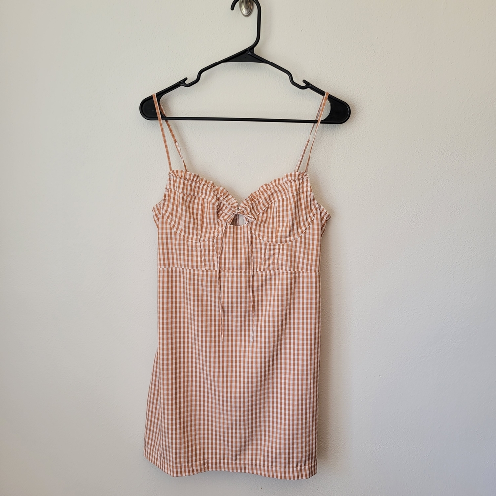 NWOT Urban Outfitters Tan Gingham Dress, Size L